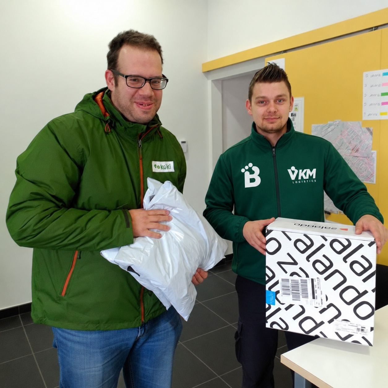 BVM Logistics courier handing over a parcel to a customer